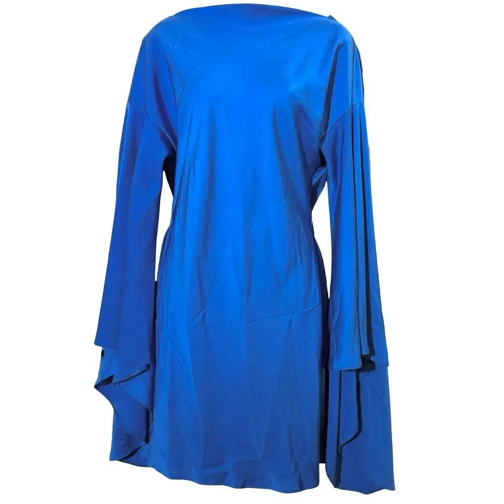 Asos Low Strappy Back Long Flare Sleeve Mini Blue Party cocktail Evening Dress 8